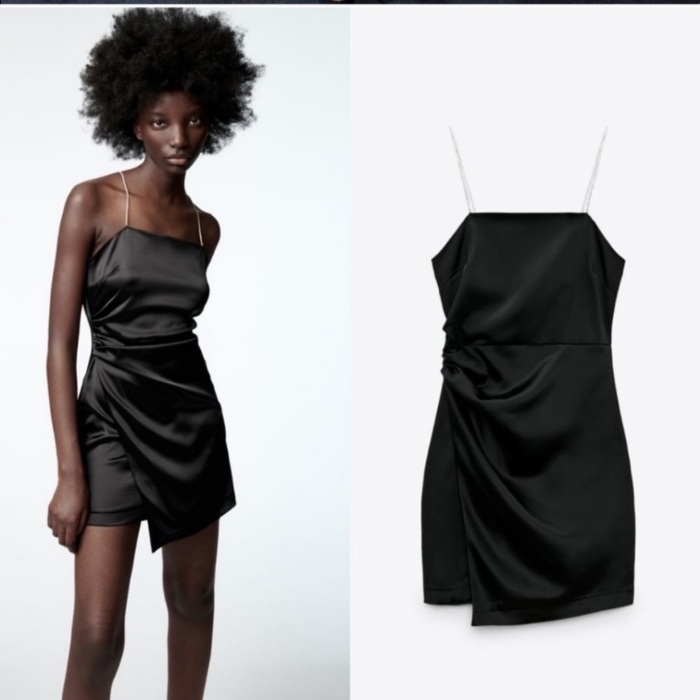 Zara Satin Effect Slip-on Mini Dress with Jewel Straps